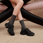 Load image into Gallery viewer, Black Leather Lace Bows Chunky Sneakers
