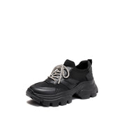 Black Crystal Lace Up Slip On Chunky Sneakers