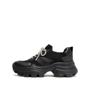 Black Crystal Lace Up Slip On Chunky Sneakers