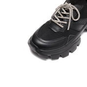 Black Crystal Lace Up Slip On Chunky Sneakers