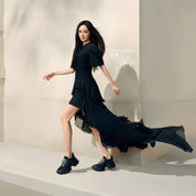 Black Crystal Lace Up Slip On Chunky Sneakers