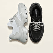 Black Crystal Lace Up Slip On Chunky Sneakers