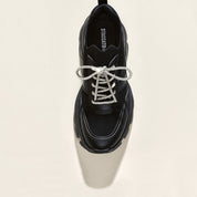 Black Crystal Lace Up Slip On Chunky Sneakers
