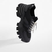 Black Crystal Lace Up Slip On Chunky Sneakers