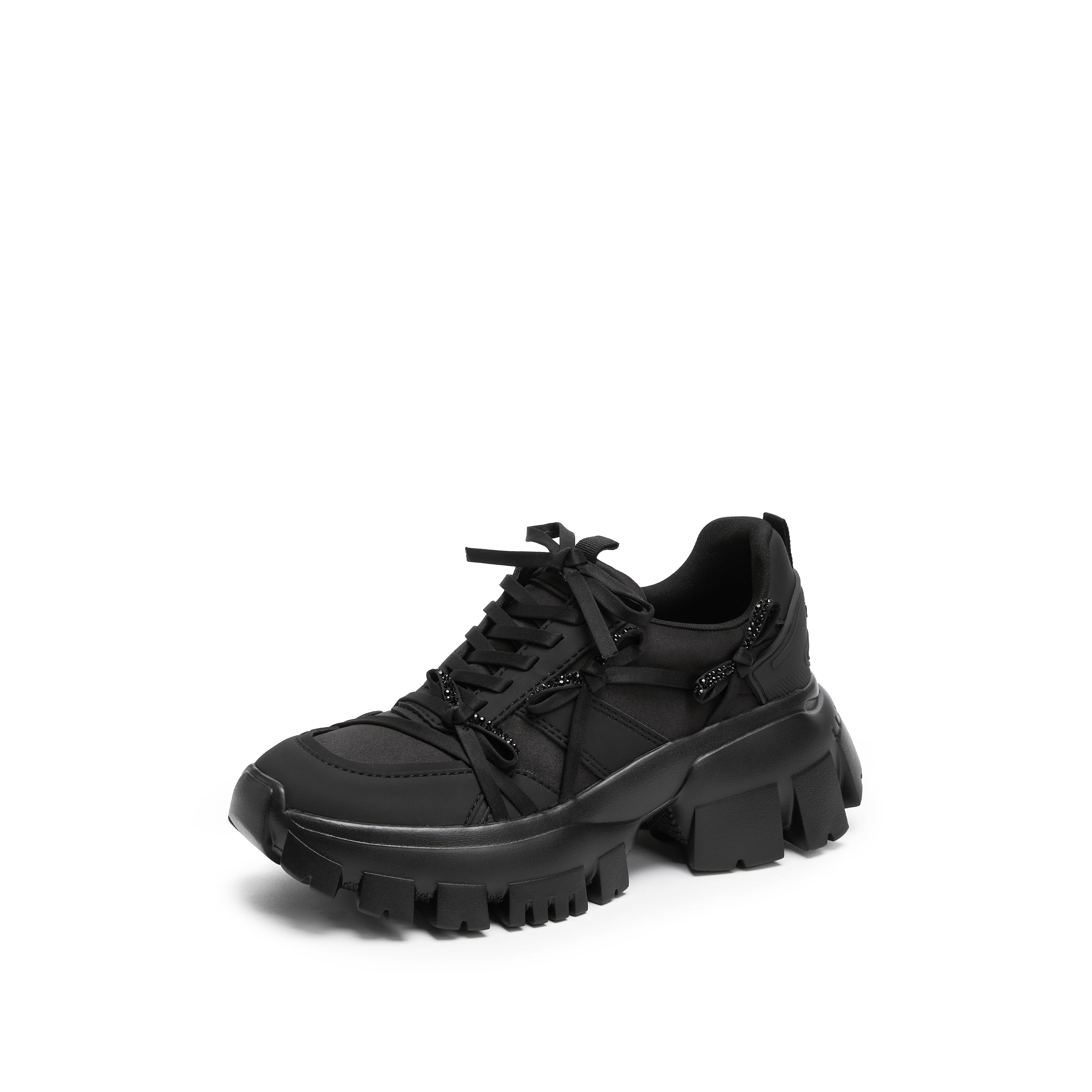 All Black Bows Chunky Sneakers