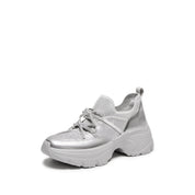 Silver Metallic Double Bow Chunky Platform Sneakers