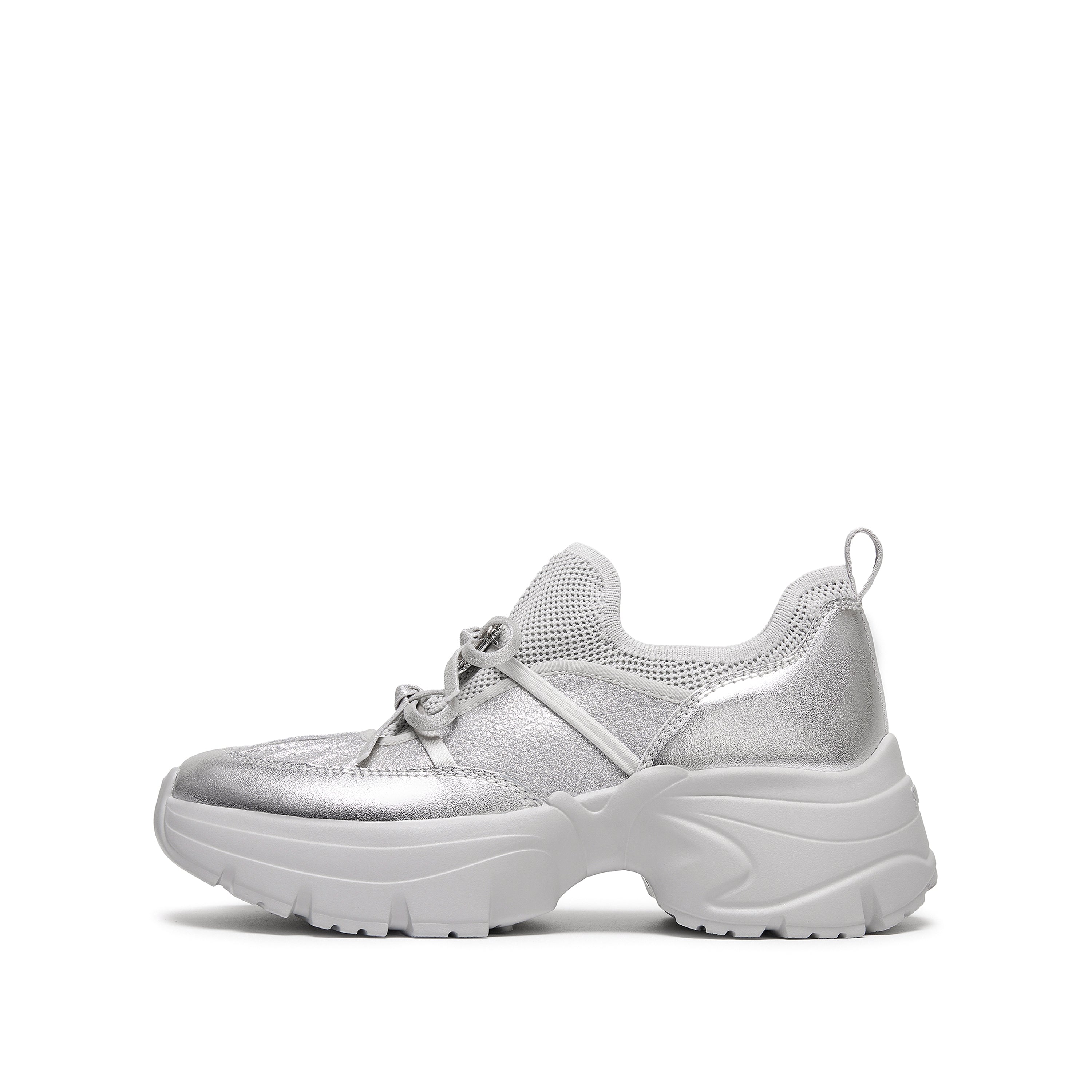 Silver Metallic Double Bow Chunky Platform Sneakers