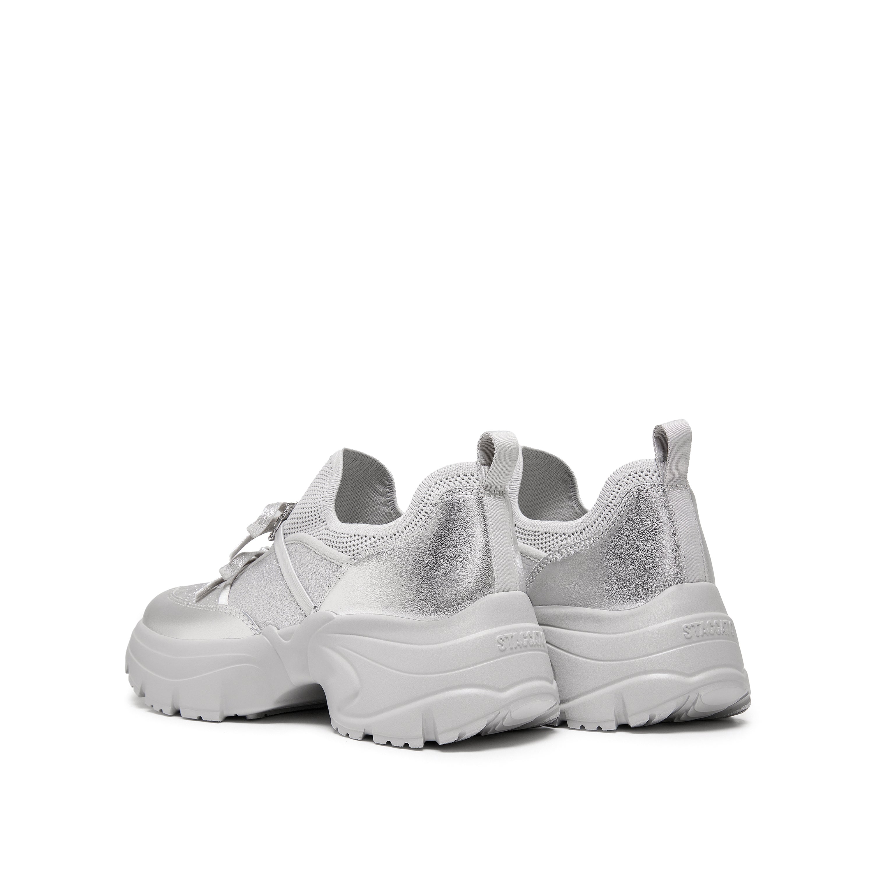 Silver Metallic Double Bow Chunky Platform Sneakers