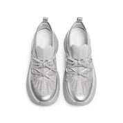 Silver Metallic Double Bow Chunky Platform Sneakers