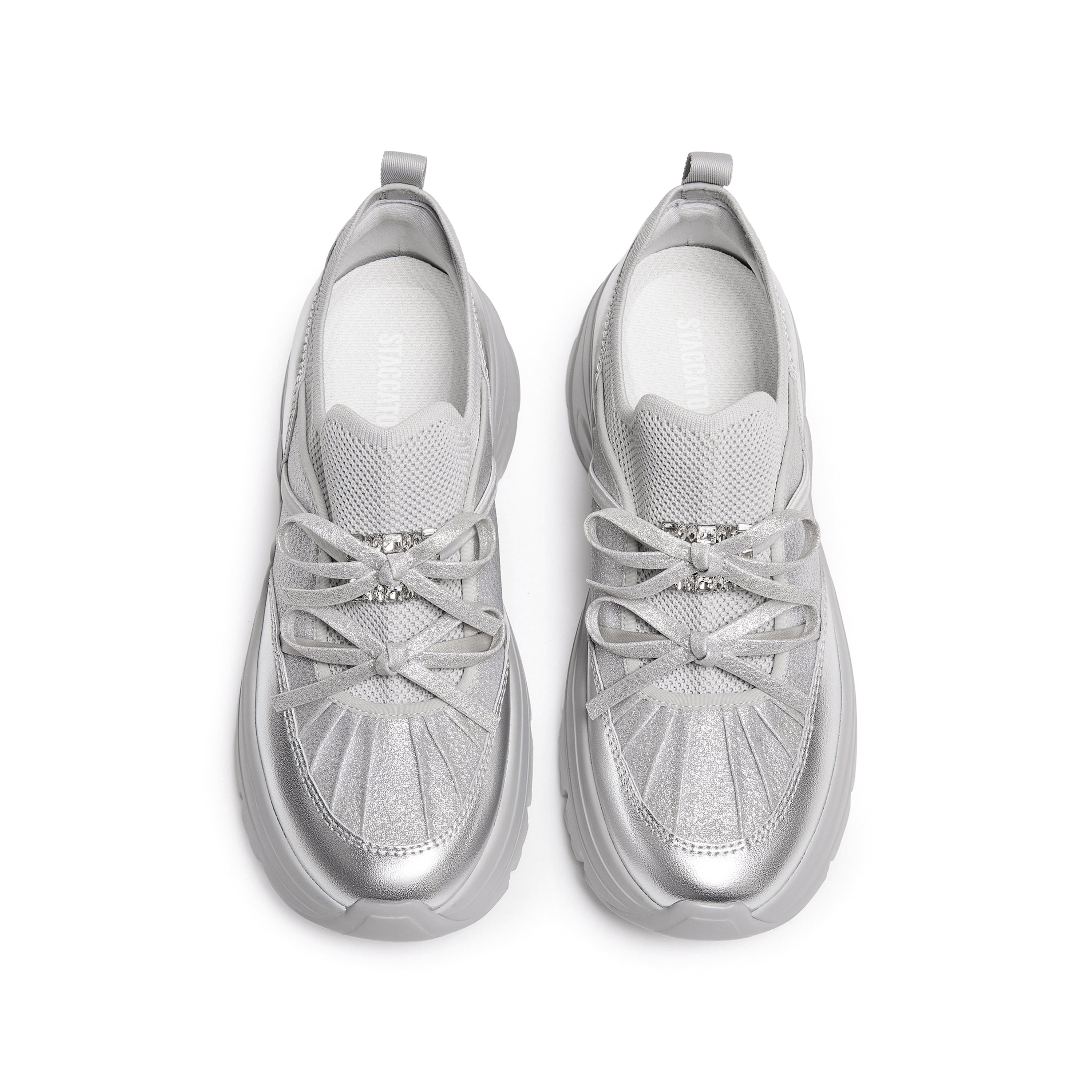 Silver Metallic Double Bow Chunky Platform Sneakers
