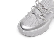 Silver Metallic Double Bow Chunky Platform Sneakers
