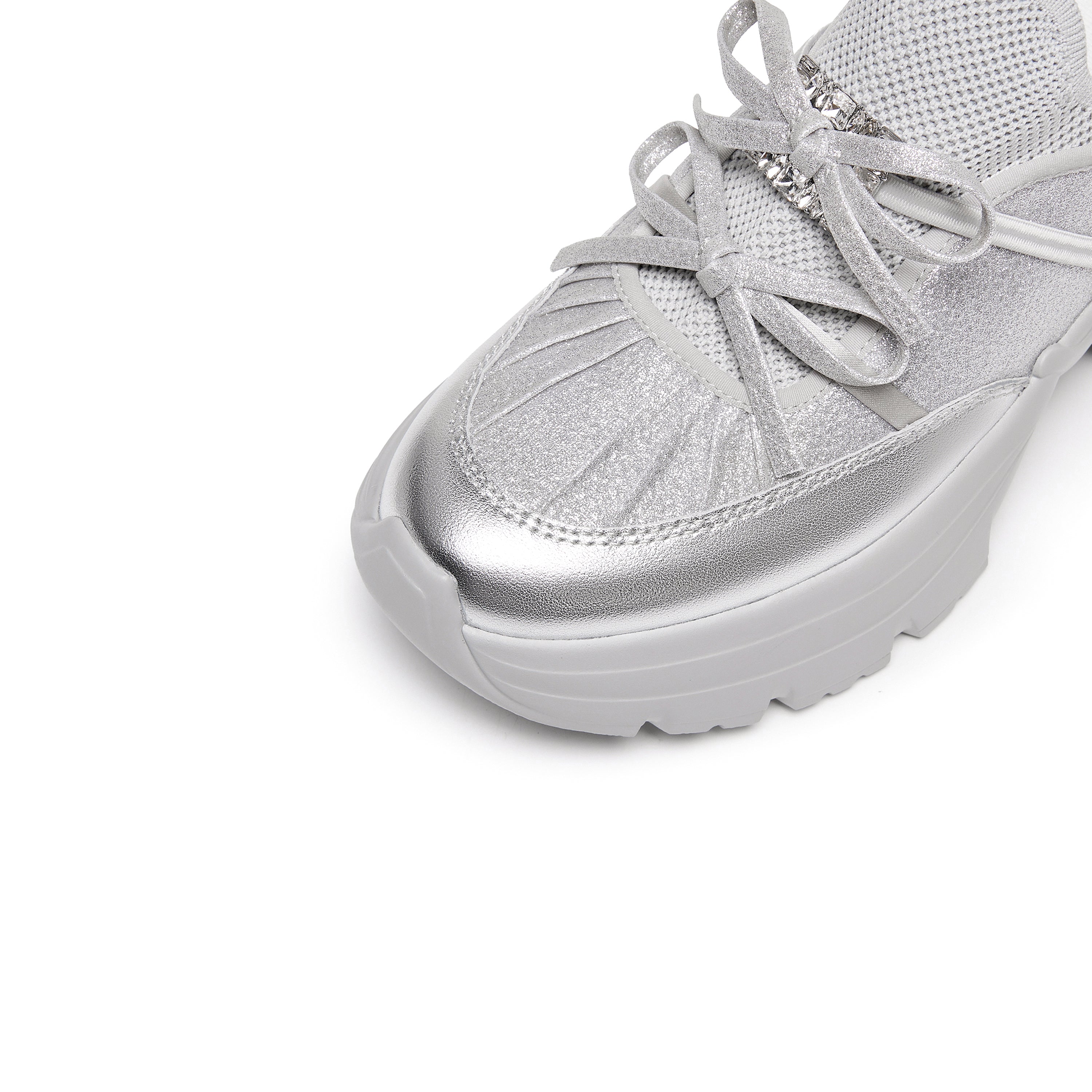 Silver Metallic Double Bow Chunky Platform Sneakers