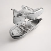 Silver Metallic Double Bow Chunky Platform Sneakers