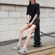 Silver Metallic Double Bow Chunky Platform Sneakers