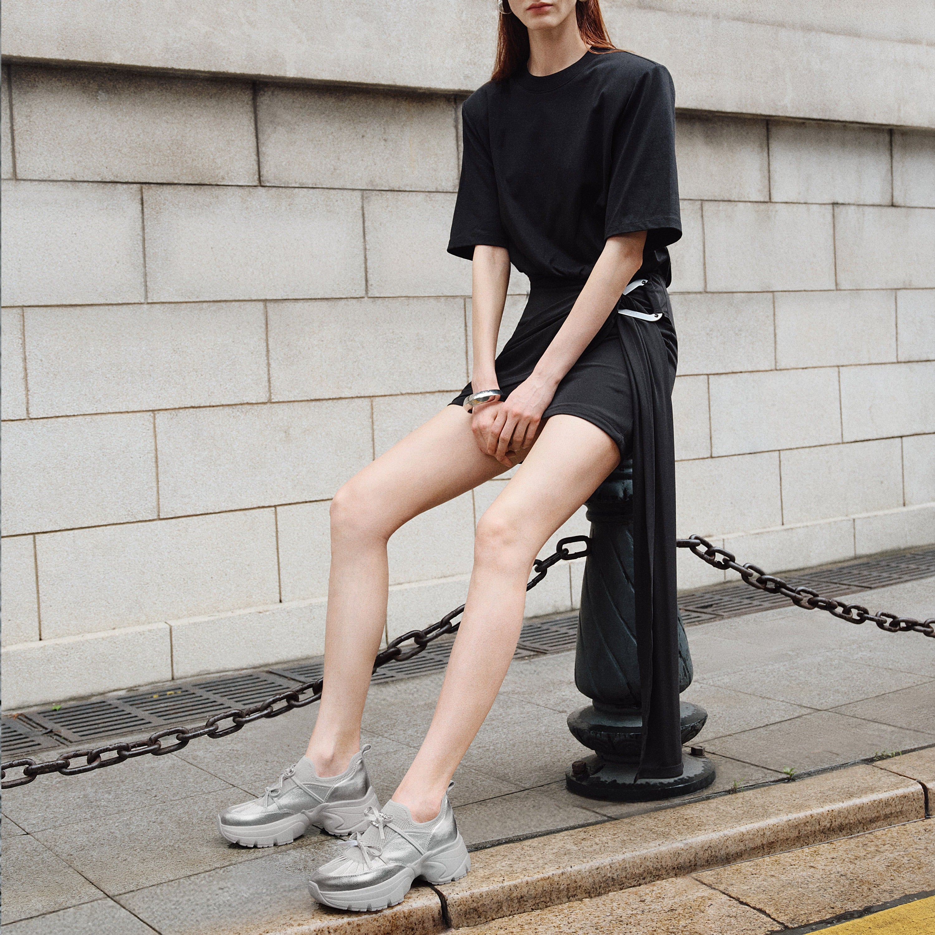 Silver Metallic Double Bow Chunky Platform Sneakers