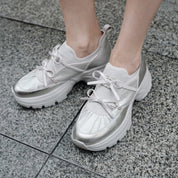 Silver Metallic Double Bow Chunky Platform Sneakers