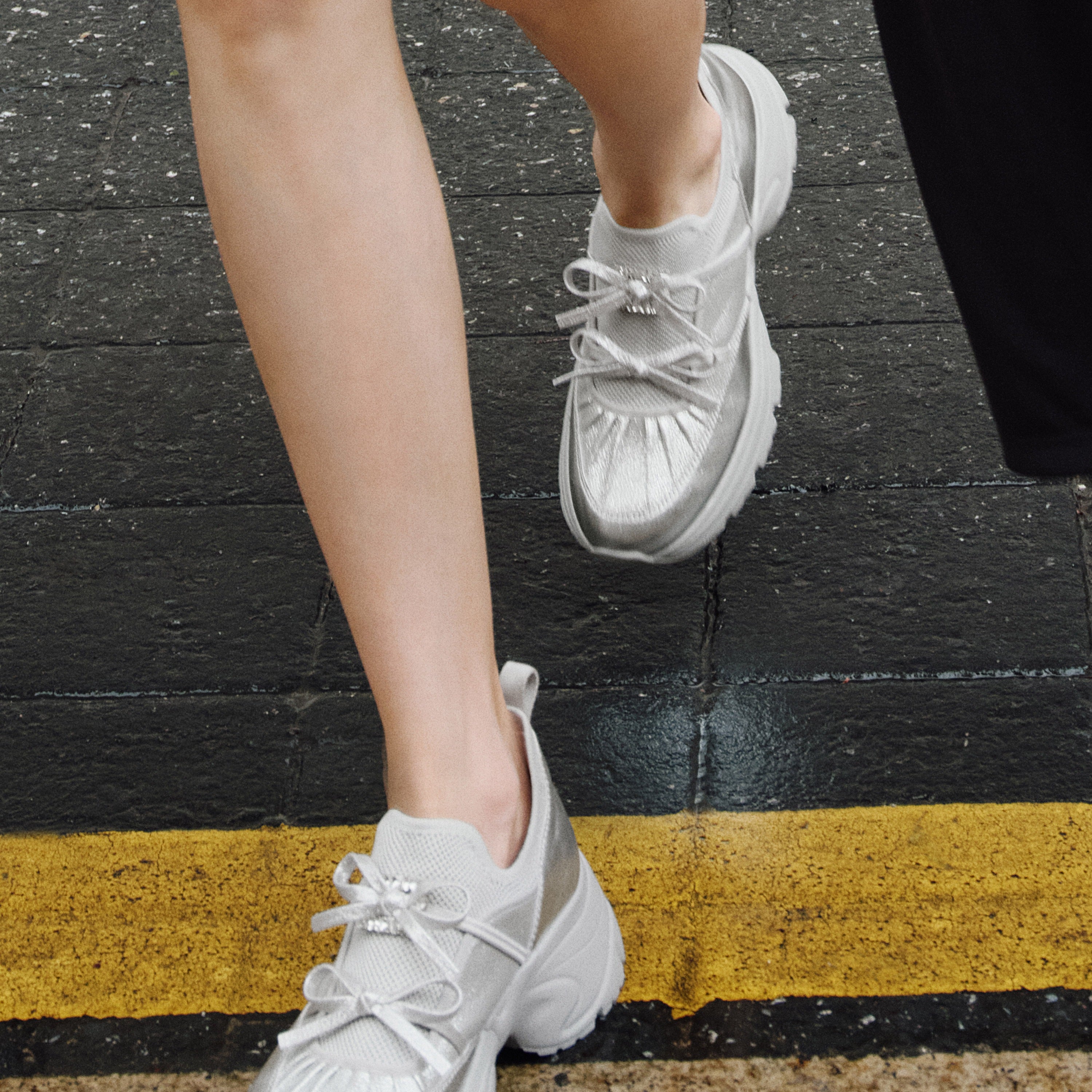 Silver Metallic Double Bow Chunky Platform Sneakers
