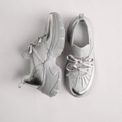 Silver Metallic Double Bow Chunky Platform Sneakers