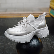Silver Metallic Double Bow Chunky Platform Sneakers