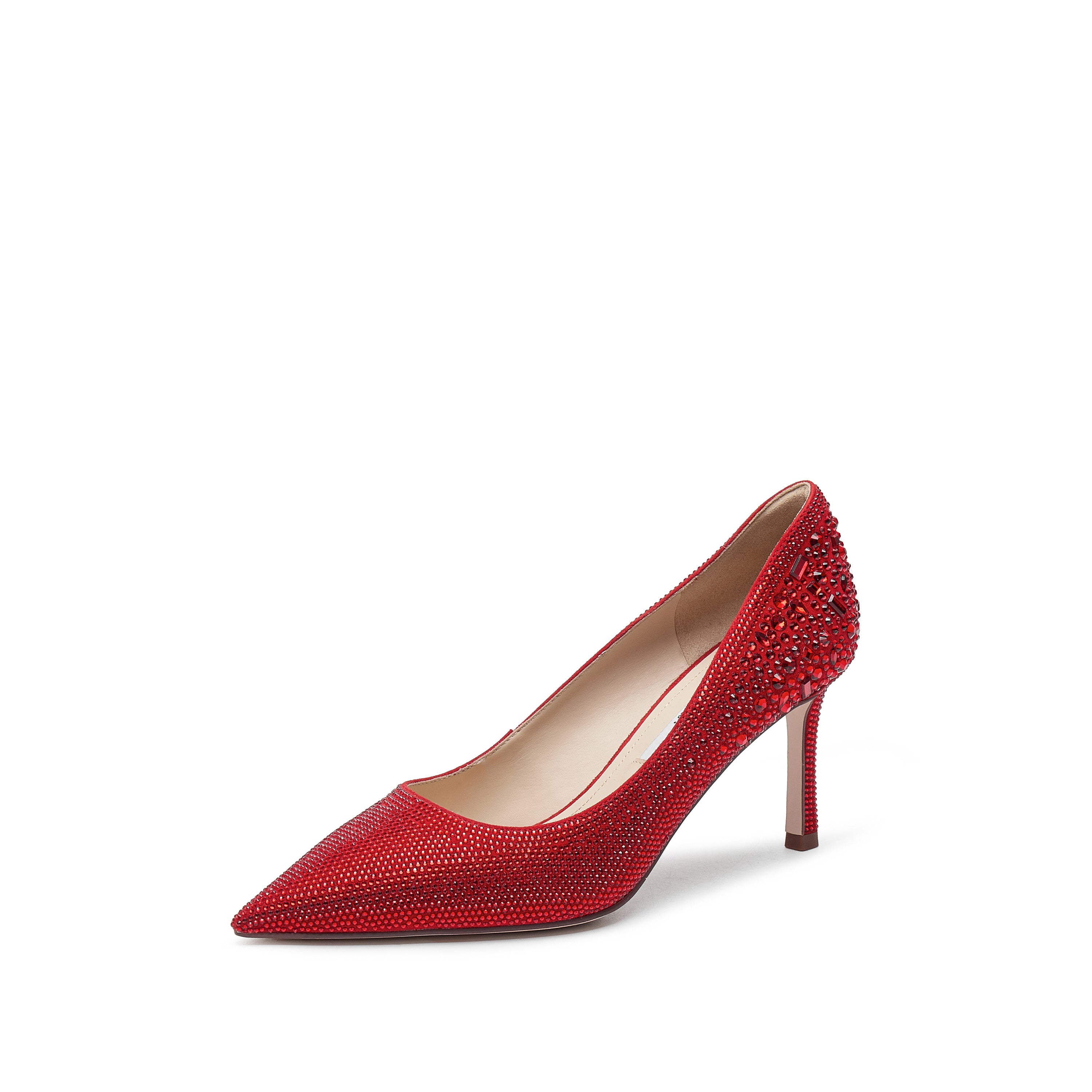 Red Crystal Embellished Pointed Heeled Pumps