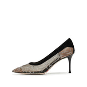 Black Meashed Crystal Star Embellished Heeled Pumps