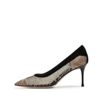 Load image into Gallery viewer, Black Meashed Crystal Star Embellished Heeled Pumps
