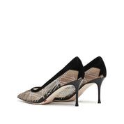 Black Meashed Crystal Star Embellished Heeled Pumps