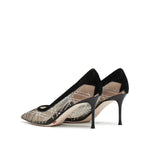 Load image into Gallery viewer, Black Meashed Crystal Star Embellished Heeled Pumps
