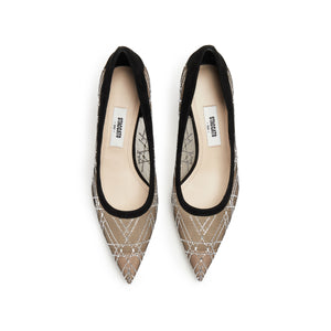 Black Meashed Crystal Star Embellished Heeled Pumps