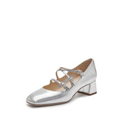 Silver Metallic Strappy Heeled Mary Jane