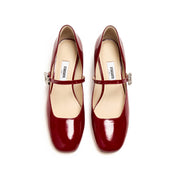 Red Patent Crystal Square Mary Jane Heeled Pumps