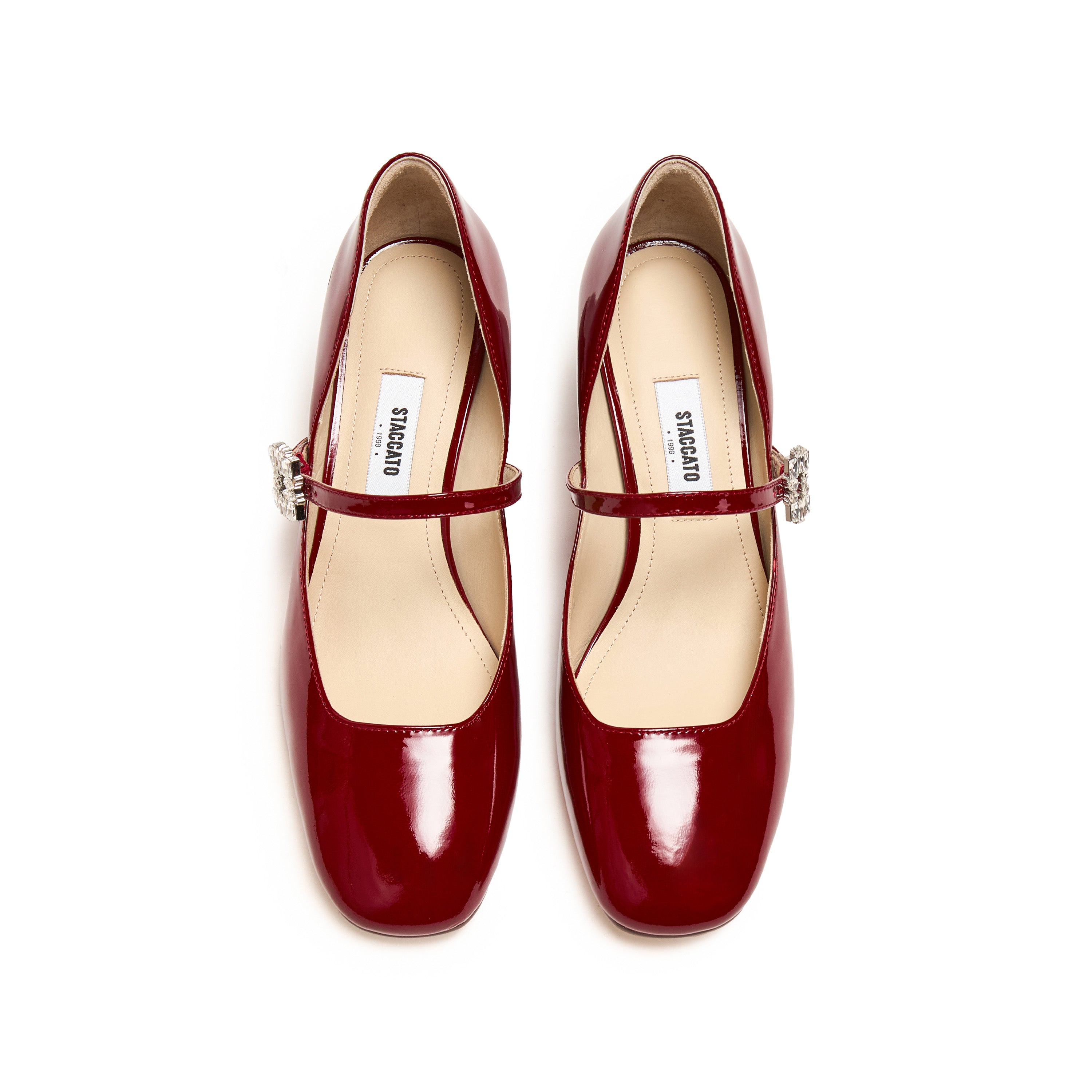 Red Patent Crystal Square Mary Jane Heeled Pumps