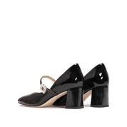 Black Patent Crystal Square Mary Jane Heeled Pumps
