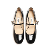 Black Patent Crystal Square Mary Jane Heeled Pumps