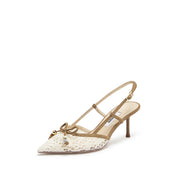 Ivory Lace Bow Heeled Slingback Pumps