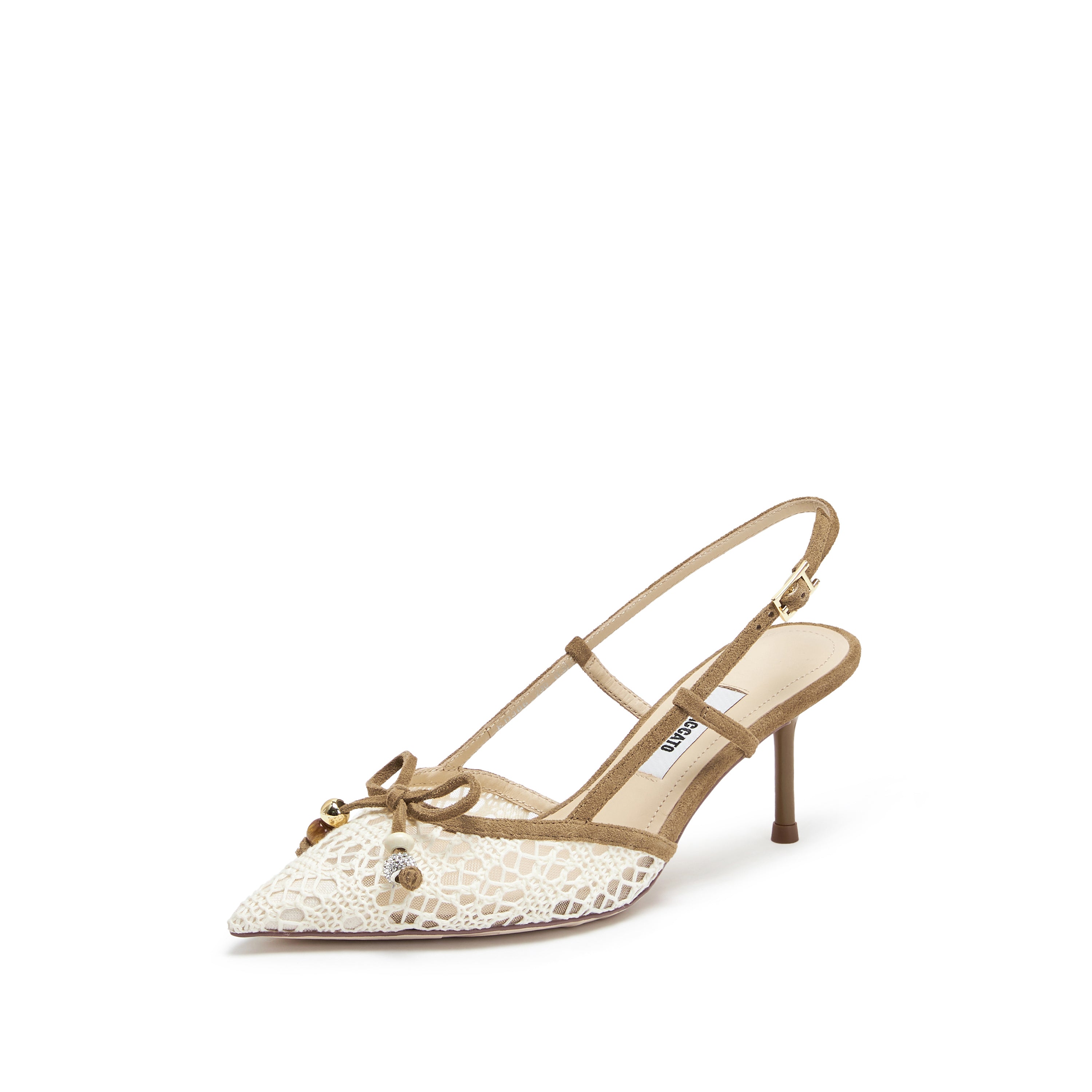 Ivory Lace Bow Heeled Slingback Pumps