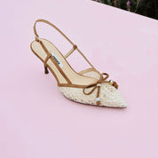 Ivory Lace Bow Heeled Slingback Pumps