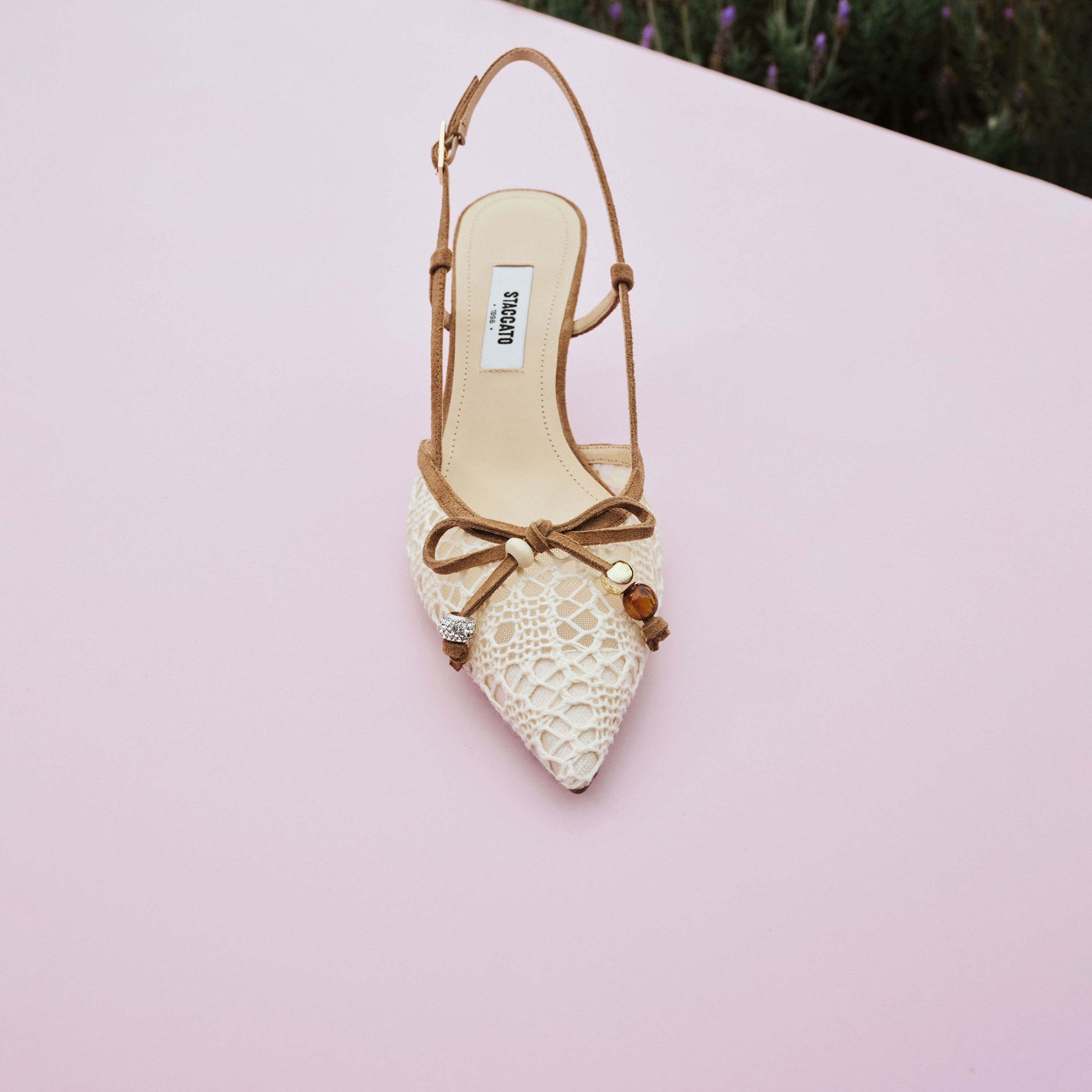 Ivory Lace Bow Heeled Slingback Pumps