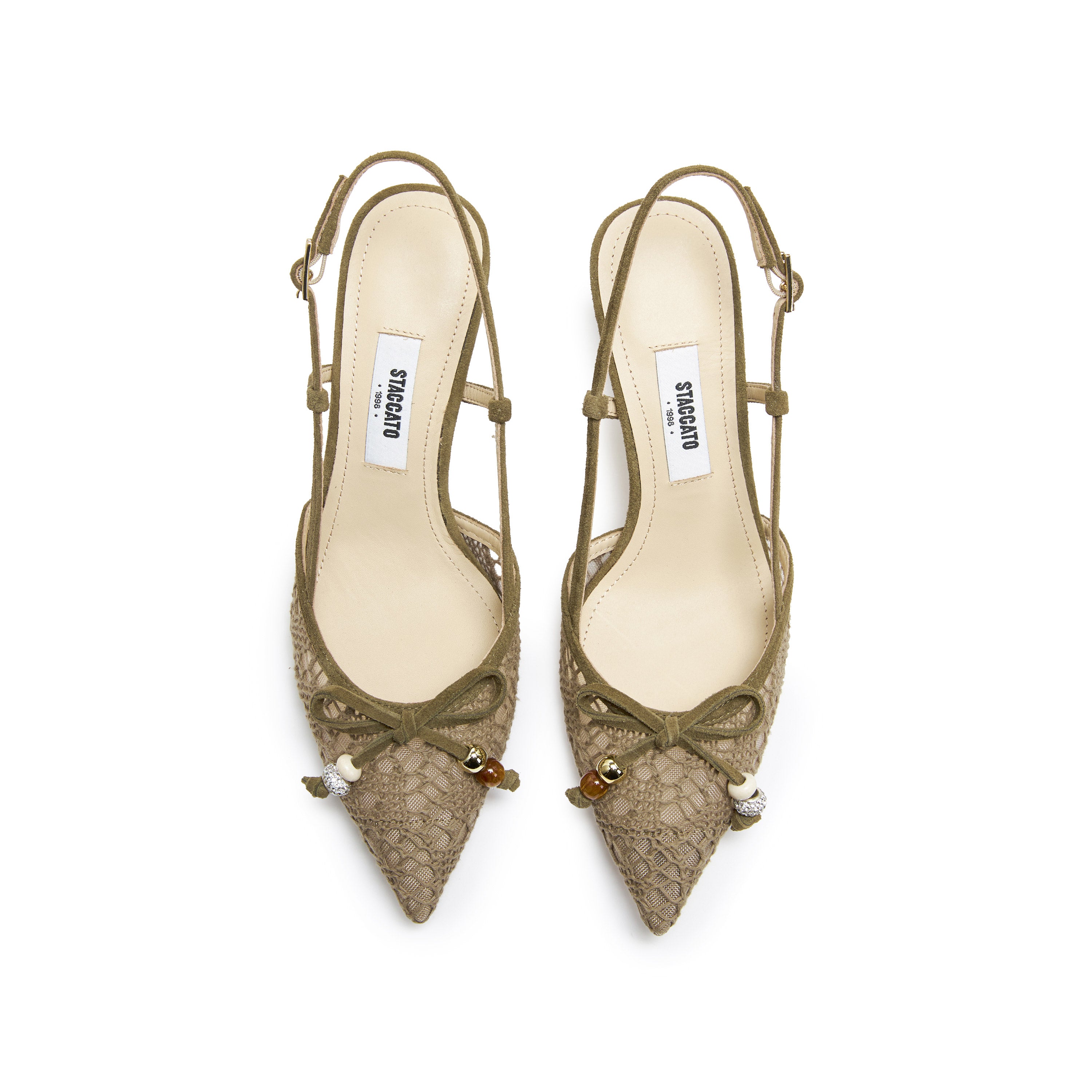 Olive Lace Bow Heeled Slingback Pumps