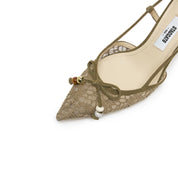 Olive Lace Bow Heeled Slingback Pumps