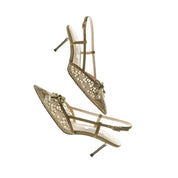 Olive Lace Bow Heeled Slingback Pumps