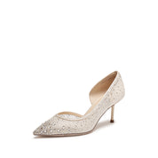 Ivory Crystal-Embellished Mesh D'Orsay Pumps