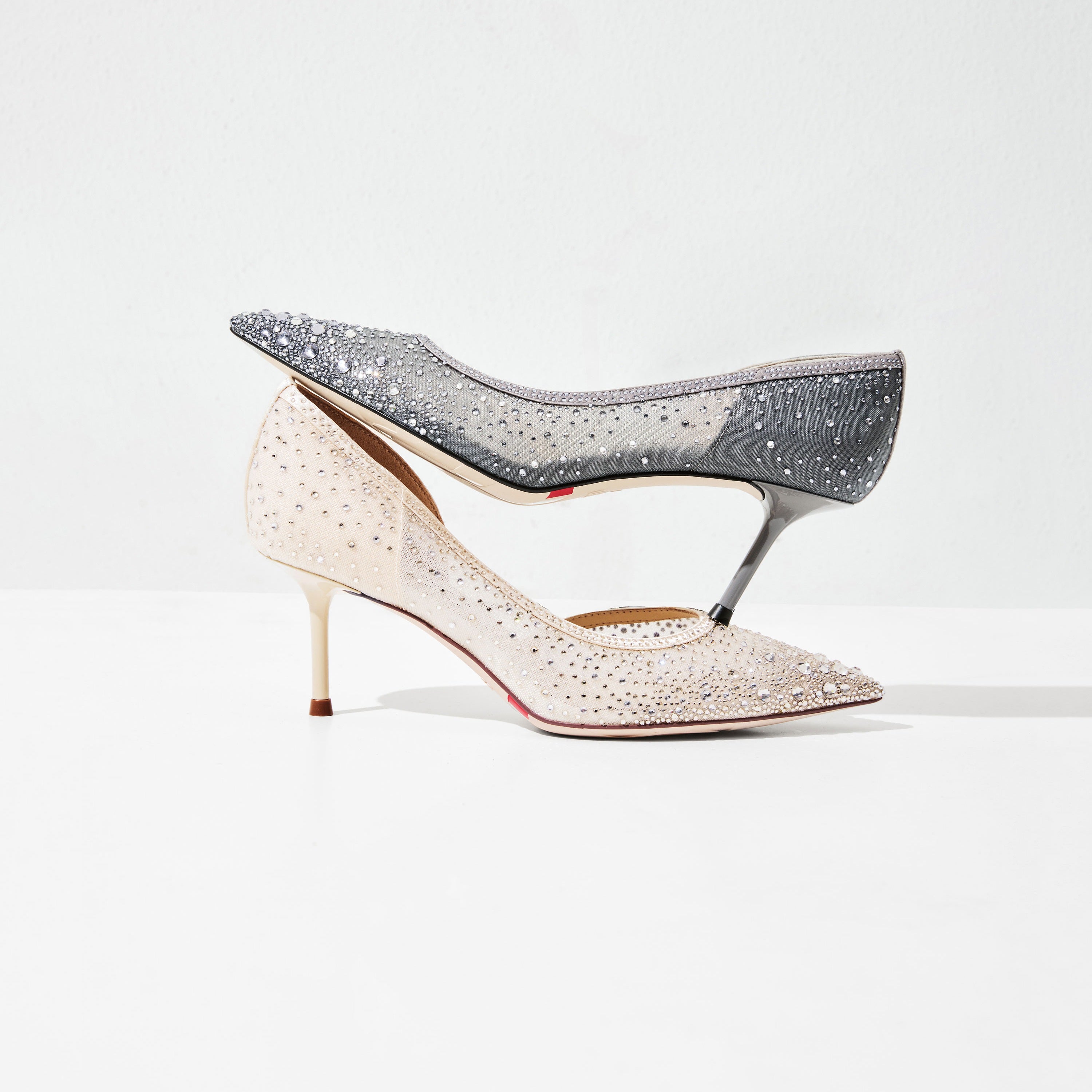 Ivory Crystal-Embellished Mesh D'Orsay Pumps