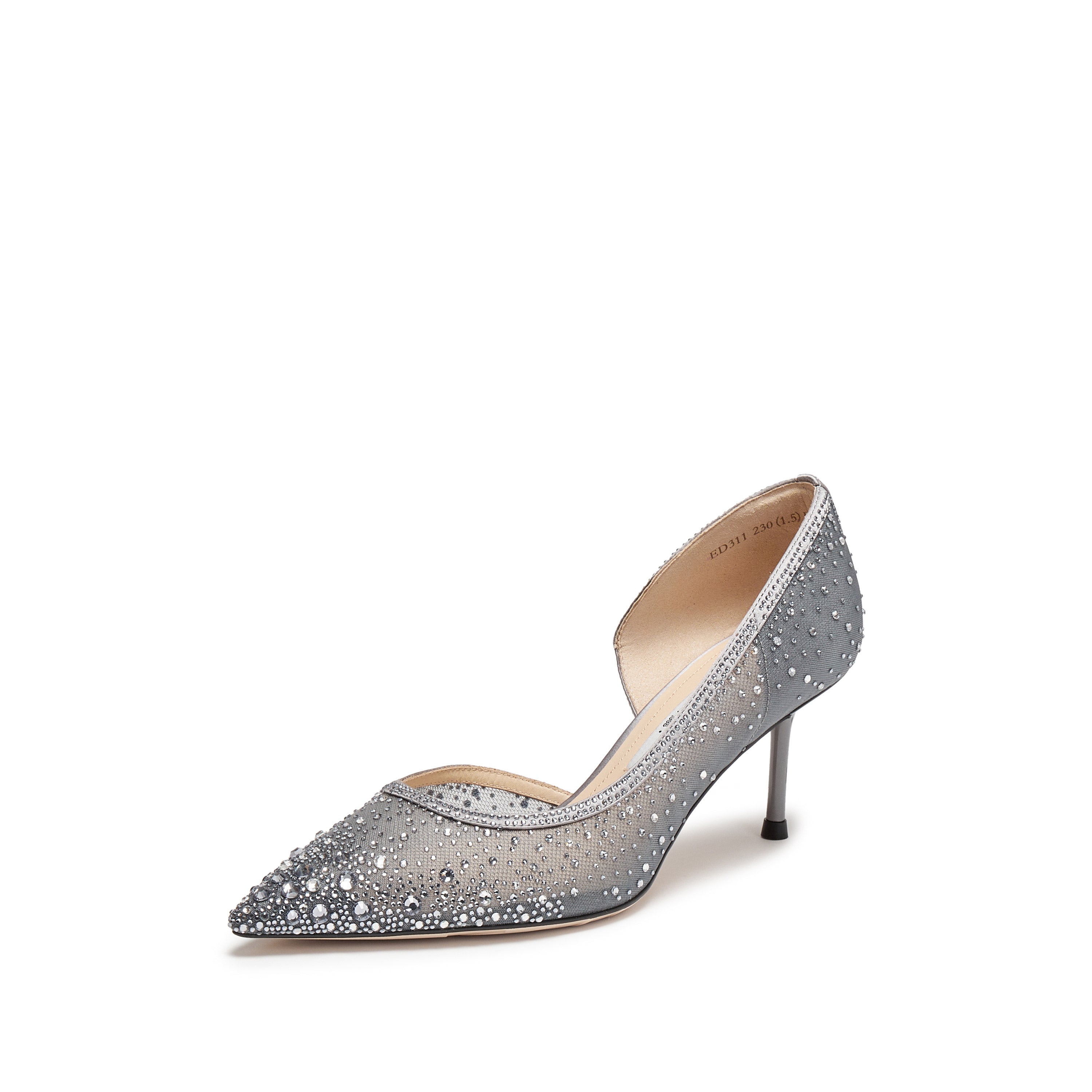 Grey Crystal-Embellished Mesh D'Orsay Pumps