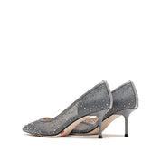 Grey Crystal-Embellished Mesh D'Orsay Pumps