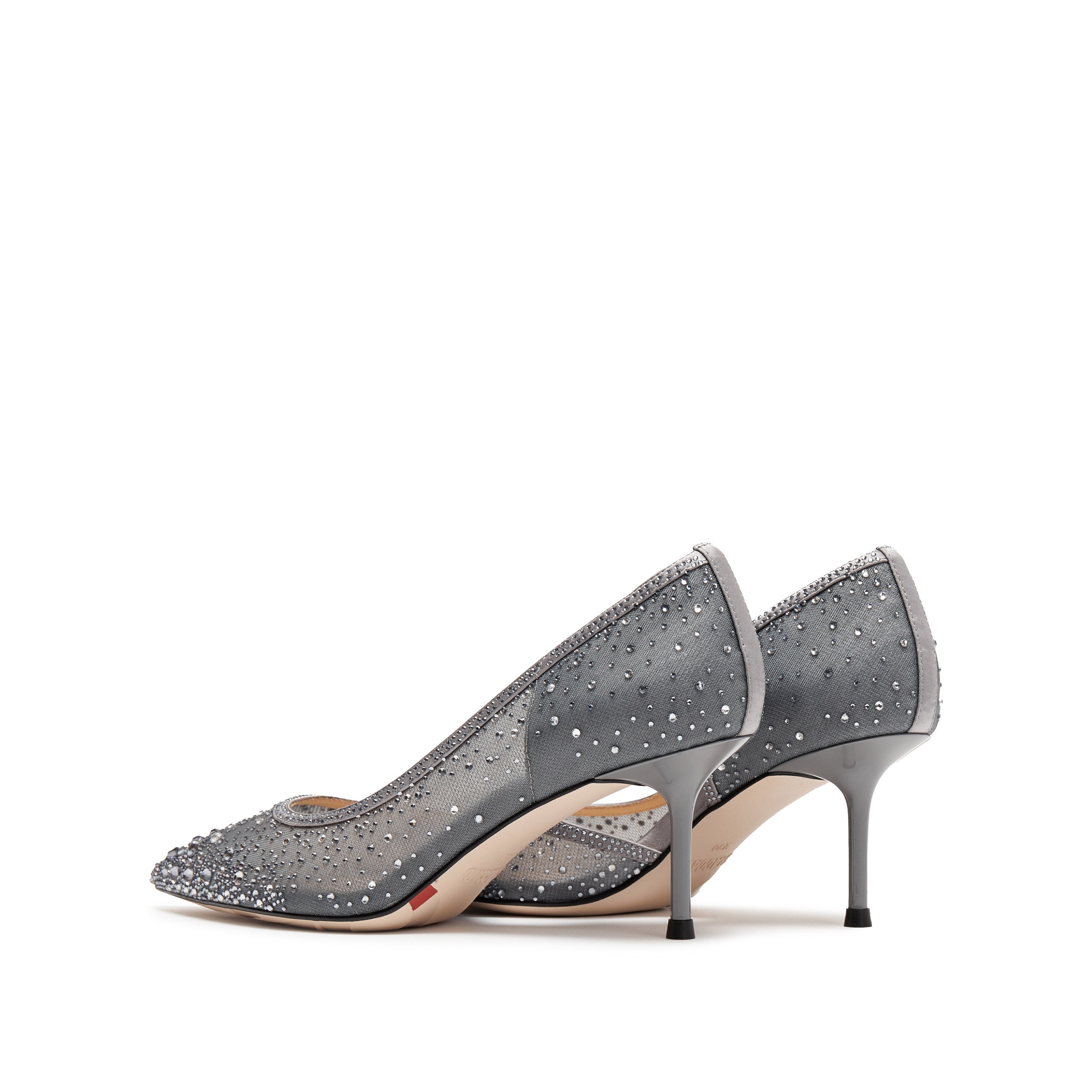 Grey Crystal-Embellished Mesh D'Orsay Pumps