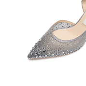 Grey Crystal-Embellished Mesh D'Orsay Pumps