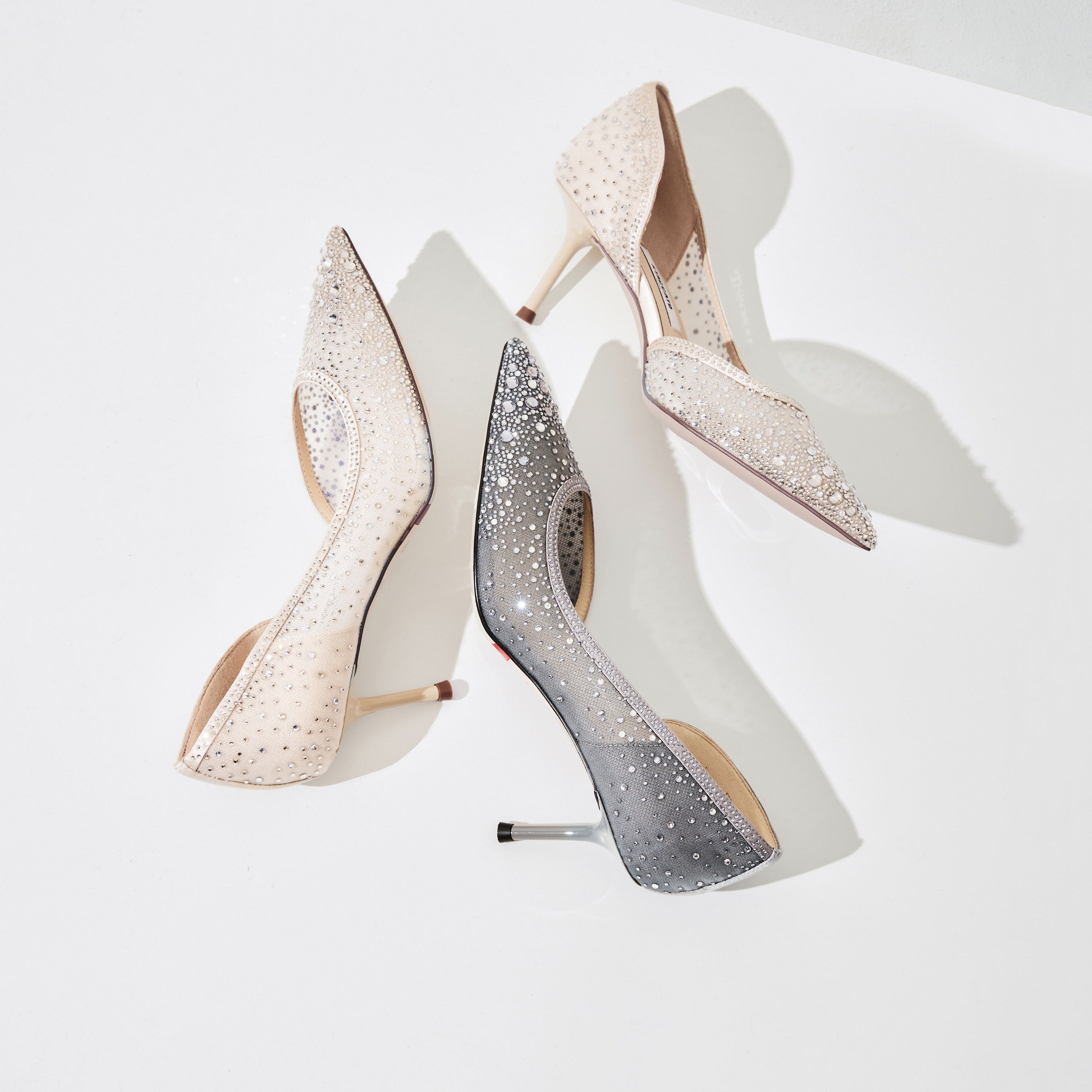 Grey Crystal-Embellished Mesh D'Orsay Pumps