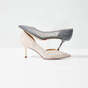 Grey Crystal-Embellished Mesh D'Orsay Pumps