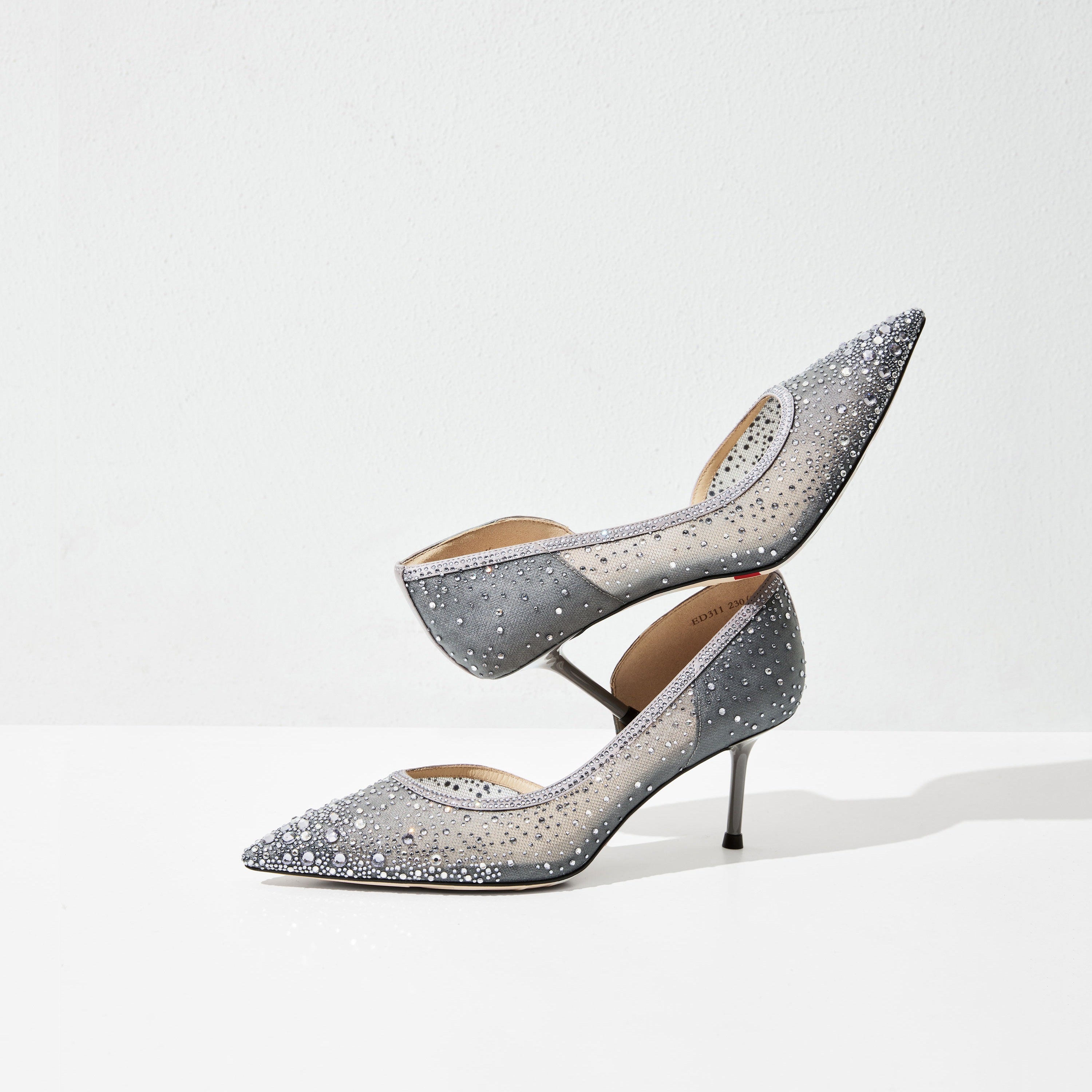 Grey Crystal-Embellished Mesh D'Orsay Pumps